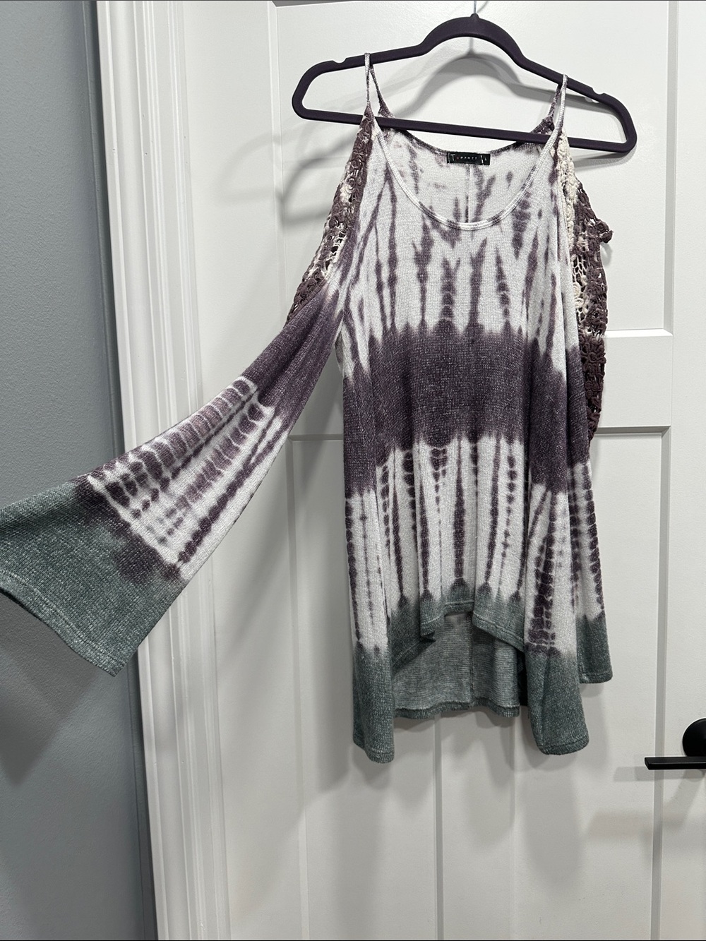 Cold-Shoulder Tie-Dye Knit Top - Size Large